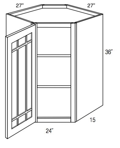 PGWDC2736 - Trenton Recessed - Corner Diagonal Wall Cabinet - Prairie Mullion Single Glass Door