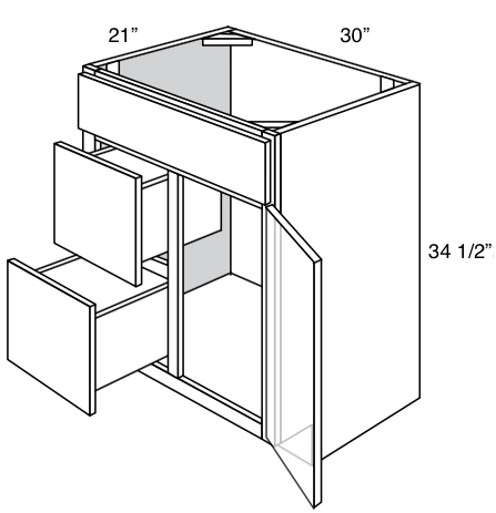 V3021D-L - Amesbury Mist - Vanity Base 1 Door, 2 Drawer - Drawers on Left