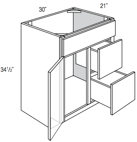 V3021D-R - Dover Castle - Vanity Base 1 Door, 2 Drawers - Drawers on Right