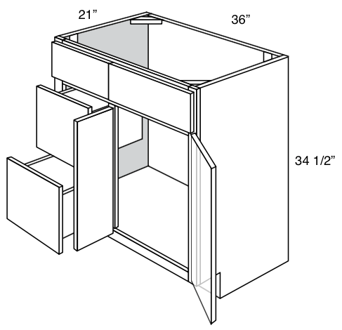 V3621D-L - Amesbury Mist - Vanity Base 2 Door, 2 Drawer - Drawers on Left