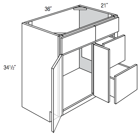 V3621D-R - Amesbury Mist - Vanity Base 2 Door, 2 Drawer - Drawers on Right