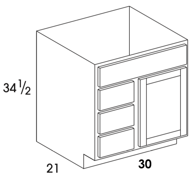 VBL30 - Dartmouth Dark Sable - Vanity Sink/Drawer Combo - 3 Drawers on Left