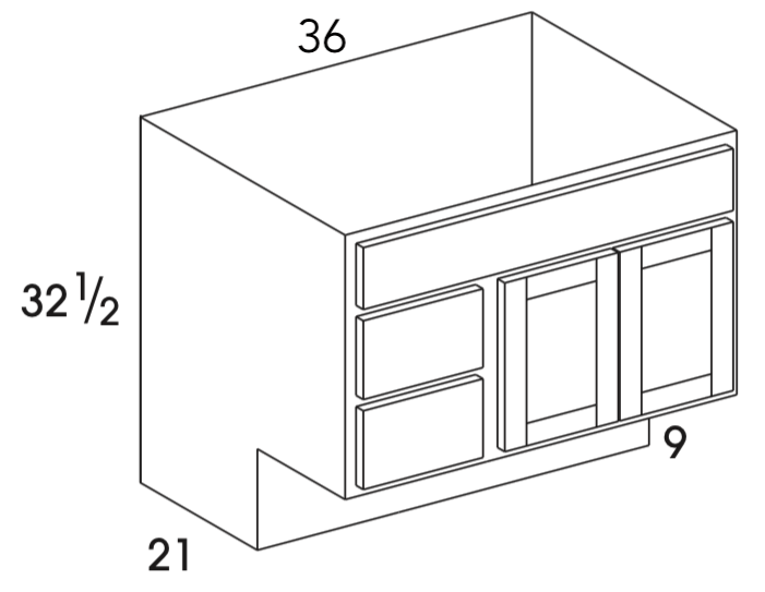 VBL36ADA - Dartmouth Brownstone - ADA Vanity Sink/Drawer Combo - 3 Drawers on Left - Special Order