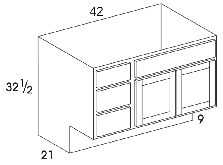 VBL42ADA - Dartmouth Brownstone - ADA Vanity Sink/Drawer Combo - 3 Drawers on Left - Special Order