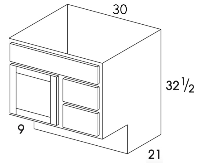 VBR30ADA - Dartmouth Dark Sable - ADA Vanity Sink/Drawer Combo - 3 Drawers on Right - Special Order