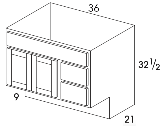 VBR36ADA - Dartmouth Brownstone - ADA Vanity Sink/Drawer Combo - 3 Drawers on Right - Special Order