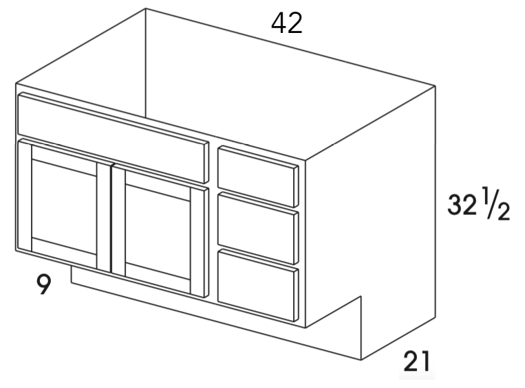 VBR42ADA - Dartmouth Dark Sable - ADA Vanity Sink/Drawer Combo - 3 Drawers on Right - Special Order