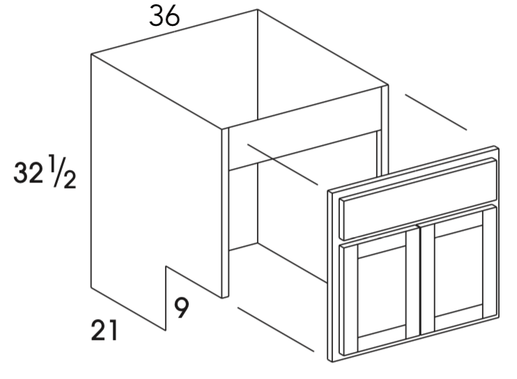 VSB36REMADA - Dartmouth White - ADA Removable Front Vanity Sink Base - Butt Doors - Special Order