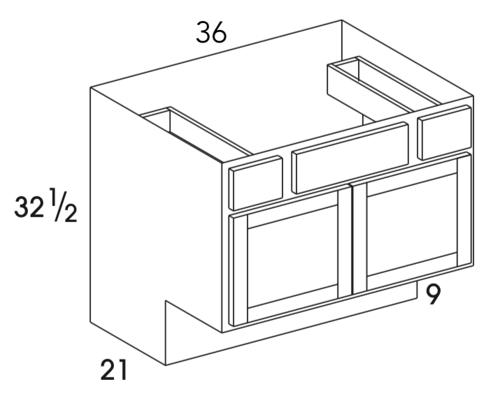 VSDB36ADA - Dartmouth Dark Sable - ADA Vanity Sink/Drawer Combo - Two Doors/Drawers - Special Order