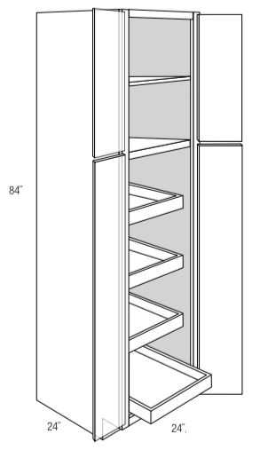 WP2484BSCRT  - Amesbury White - Pantry cabinet - Butt Doors w/4 Soft Close Roll Out Trays