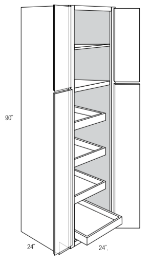 WP2490BSCRT - Dover Truffle - Pantry cabinetw/4 soft close roll out trays