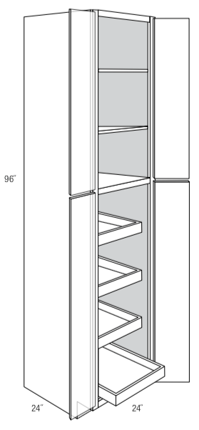 WP2496BSCRT - Amesbury White - Pantry cabinet - Butt Doors w/4 Soft Close Roll Out Trays