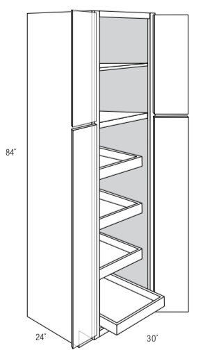 WP3084BSCRT - Amesbury White - Pantry cabinet - Butt Doors w/4 Soft Close Roll Out Trays