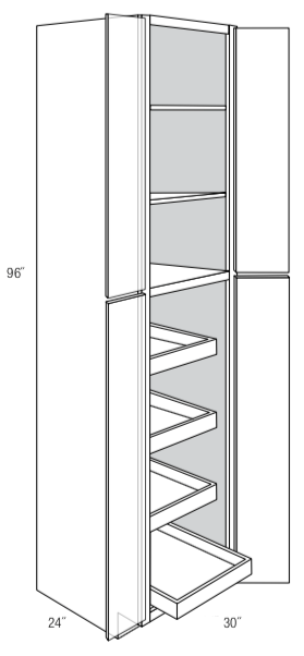 WP3096BSCRT - Amesbury White - Pantry cabinet - Butt Doors w/4 soft close roll out trays